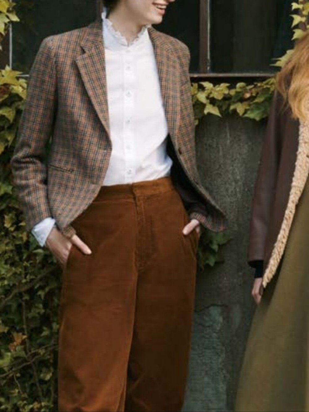UNIQLO x Ines de la Fressange Checkered Blazer In Brown Plaid Wool Blend Size M